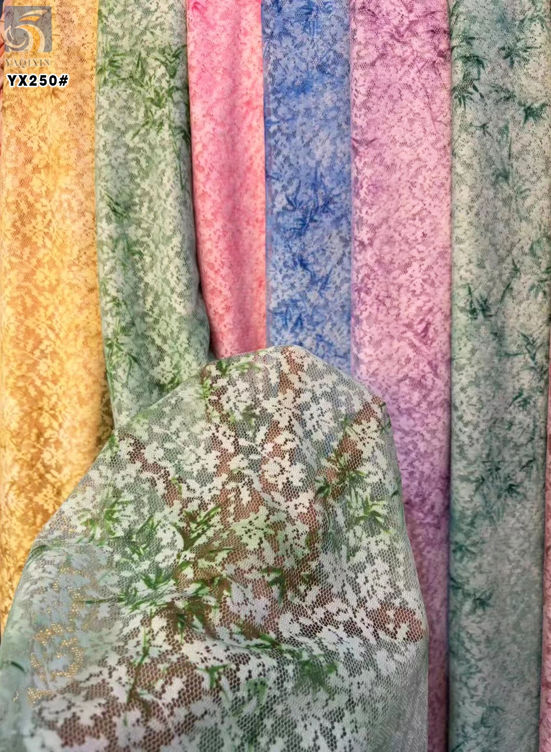 YX250 New Design 2024 92 Polyester 8 Spandex Stretch Mesh Jacquard Lace Digital Printing Lace Fabric - 图片 6