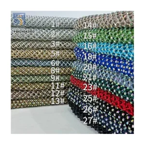 Reasonable Price 130gsm 100%Polyester Black Net Mesh Lace Fabric With Shiny Rhinestones