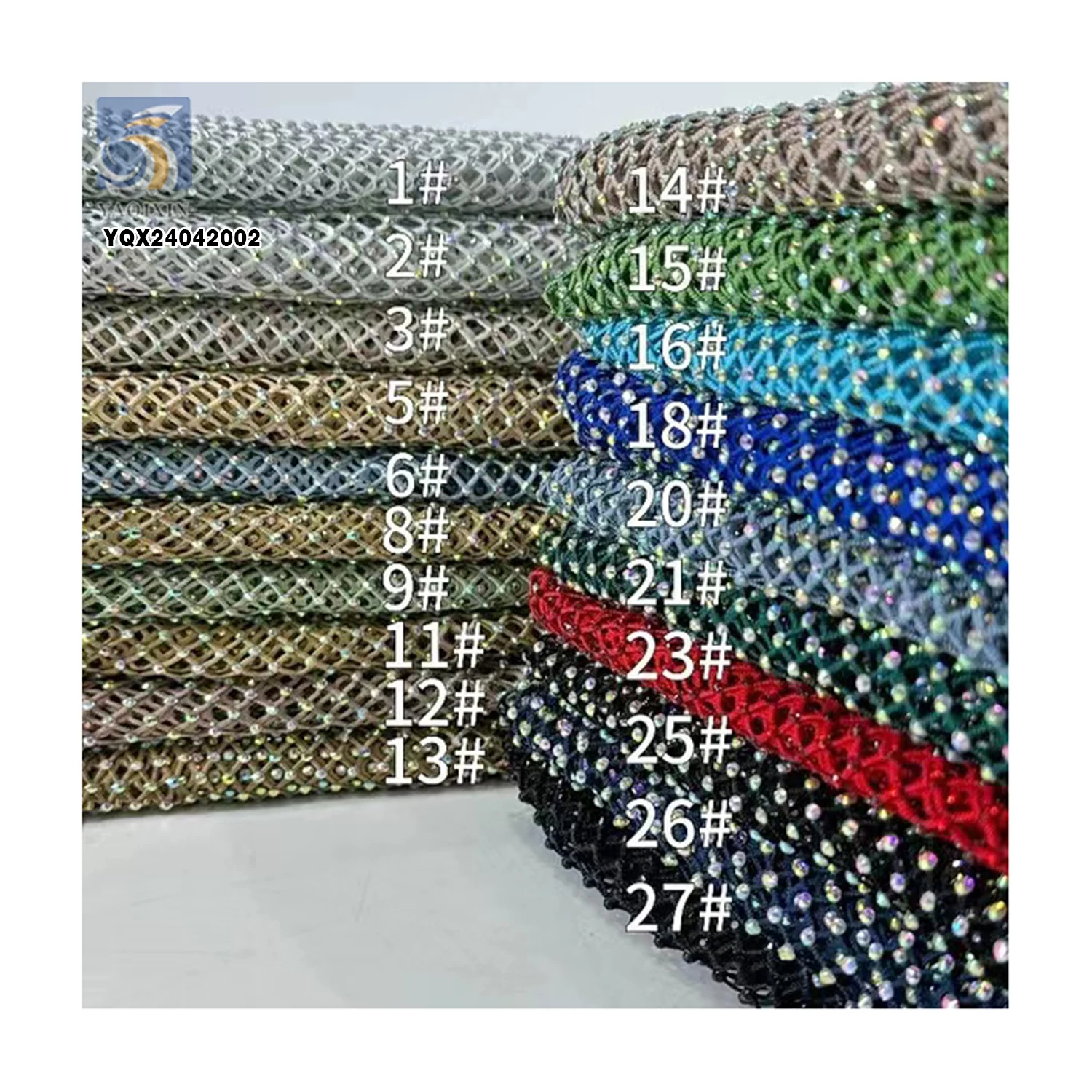 Reasonable Price 130gsm 100%Polyester Black Net Mesh Lace Fabric With Shiny Rhinestones