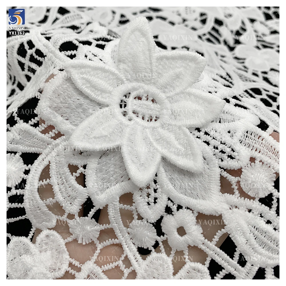 YX1162 Cheap 100 Polyester Chemical Lace Fabric Woven Embroidered Net 3D Water Soluble White Lace Fabric for African Women - 图片 4