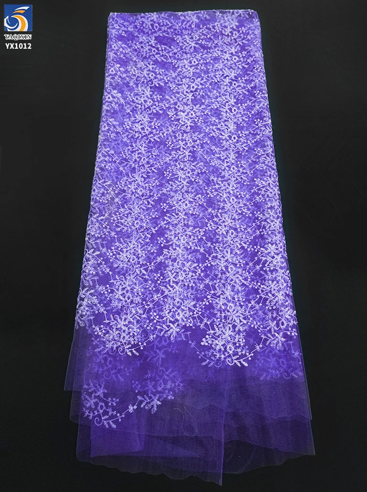YX1012 Customized Embroidered Tulle Fabrics With Customer-Provided Samples Azure Polyester Tulle Embroidered Fabrics - 图片 6