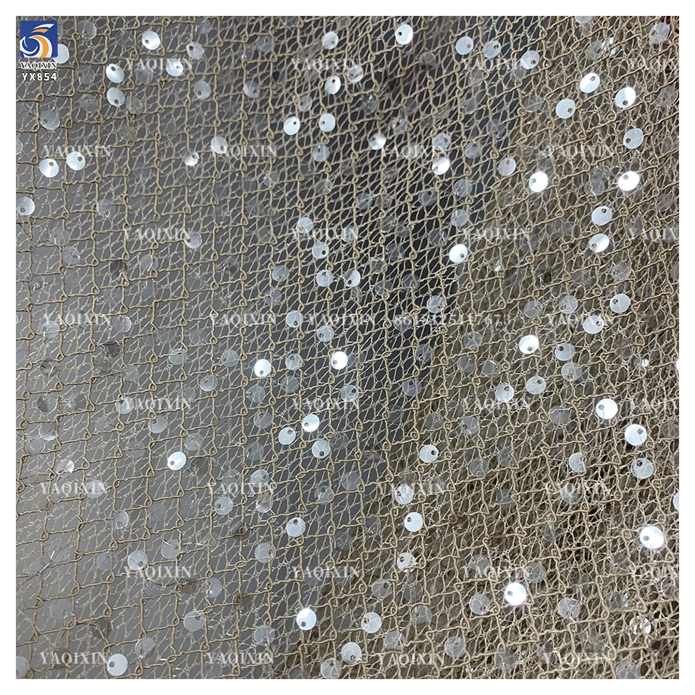 YX854 300gsm Apricot 100% Polyester Diamond Net Mesh Fabric with 5cm Sequins for Bridal Dress Veil Bag Fabric Knitting - 图片 5