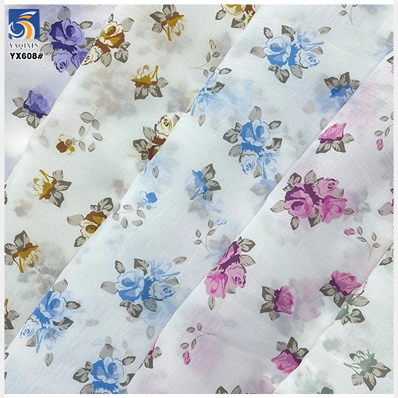 YX608 DIY Custom Glossy Colorful Digital Printed Organza Fabric 100% Polyester Dresses Floral Organza Print Fabrics - 图片 3