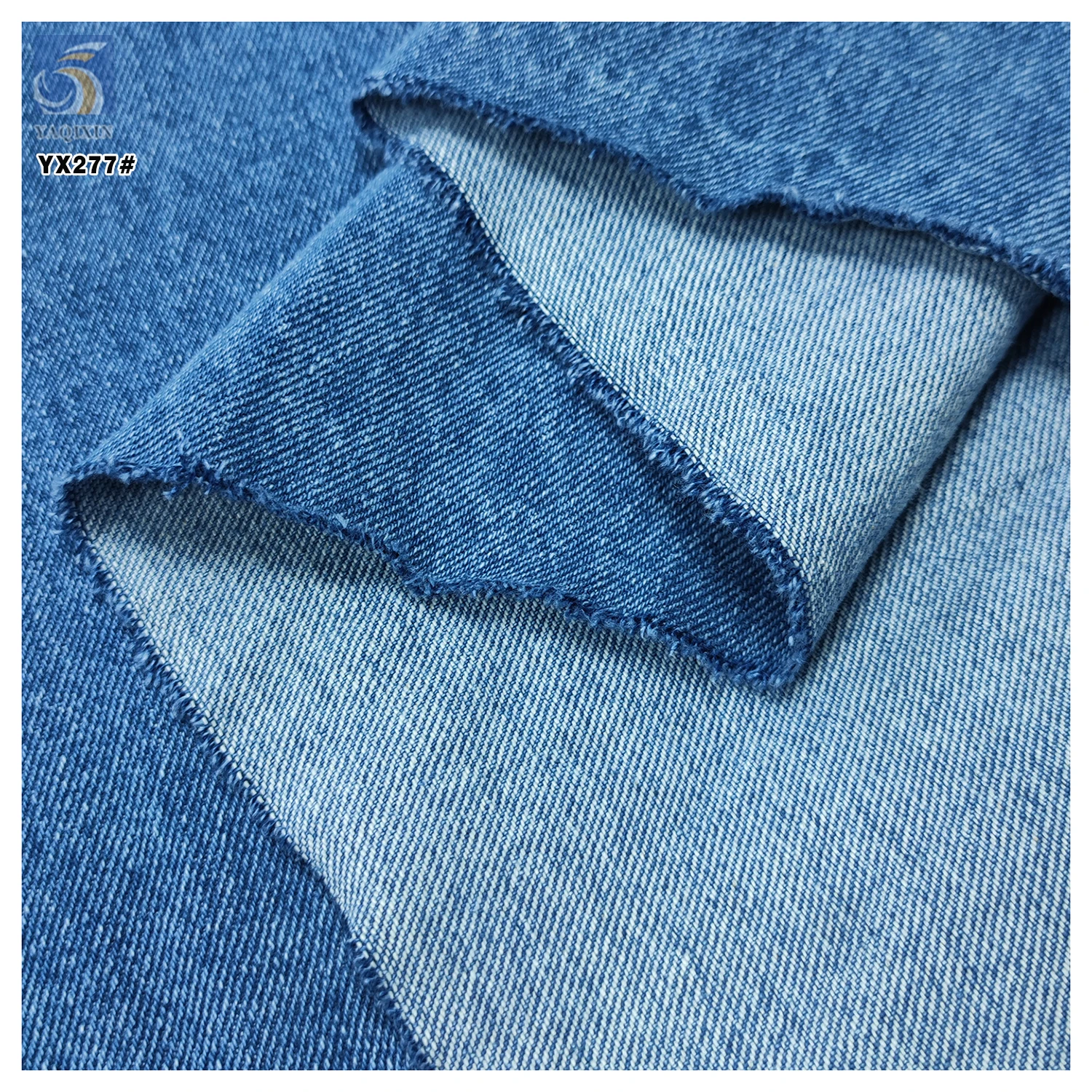 YX277 Good Quality 460gsm 100 Cotton 7*7 Denim Fabric Dark Blue Washed Woven Denim Fabric - 图片 4