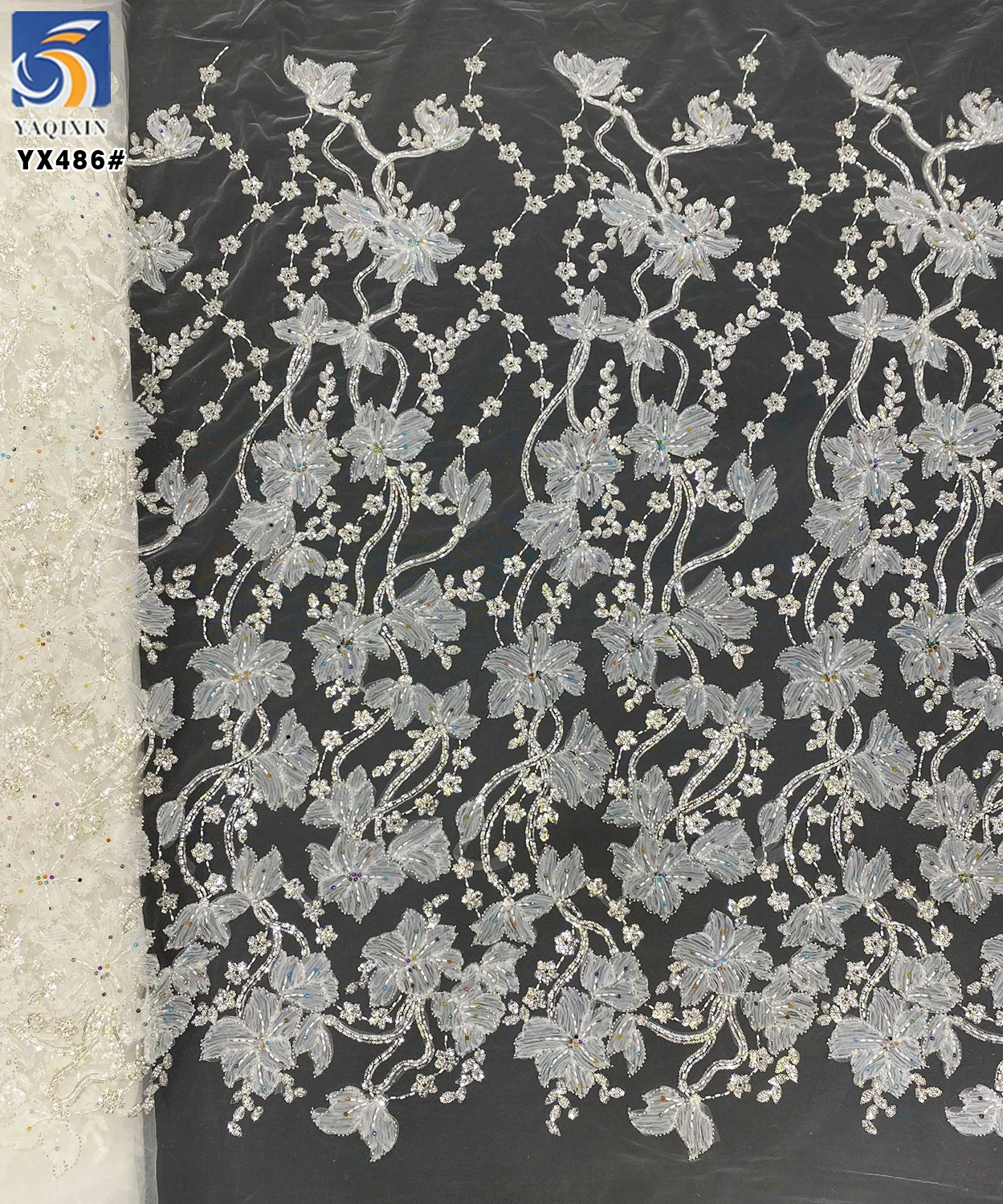 YX486 Custom Lace Fabric Italy High-End New Purple Embroidered Beaded Shiny Sequin Lace Fabric Flower Laces - 图片 5