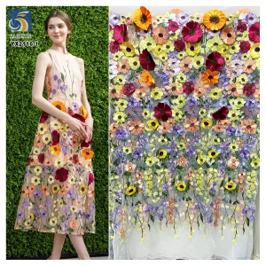 Guangzhou Zhongda Fabric Market Reasonable Price Color Embroidery Lace Fabric 2024 3D Flowers Tulle Net Lace Fabric