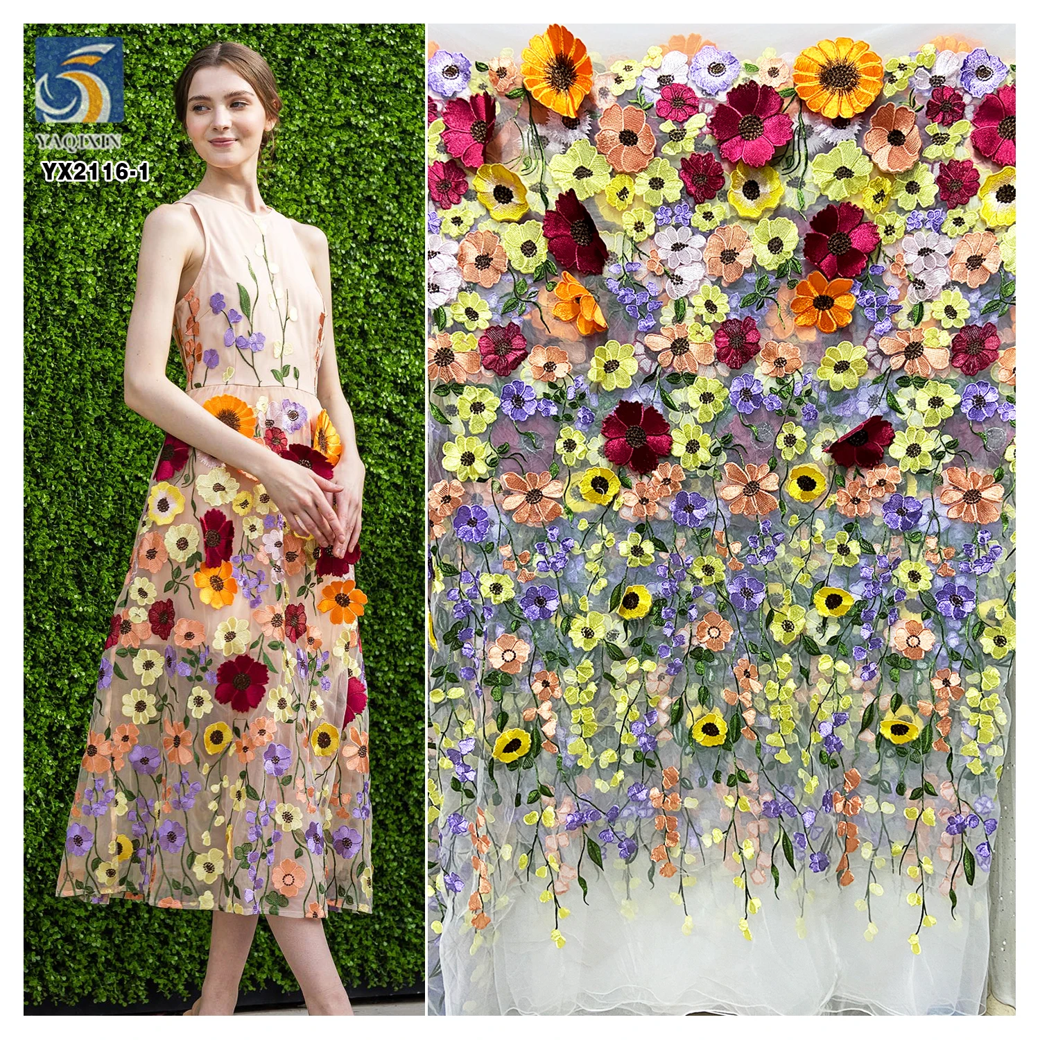 Guangzhou Zhongda Fabric Market Reasonable Price Color Embroidery Lace Fabric 2024 3D Flowers Tulle Net Lace Fabric