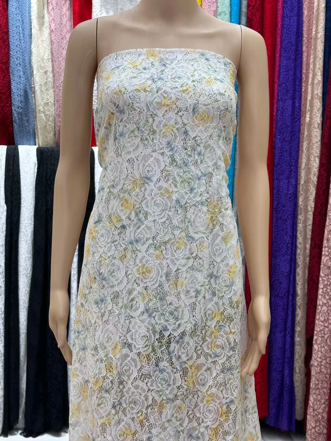 YX744 Purple Floral Stretch Mesh Net Chantilly Lace Fabric 95 Polyester 5 Spandex Printed Mesh Lace Fabric for Clothing - 图片 4
