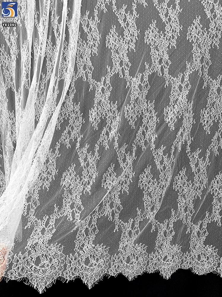 YX1045 Wholesale Cheap Plain Embroidery White Eyelash Lace Apparel Dress Fabrics Garments Home Textile Lace Fabric for Sales - 图片 3