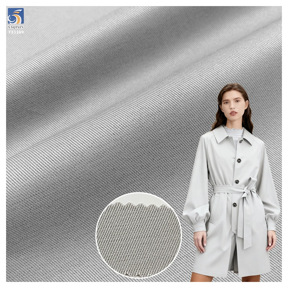 YX1169 Medium Weight 240gsm Gray and Khaki 3/3 Thick Twill Fabric Polyester Chiffon Twill Fabric for Trench Coat Woman