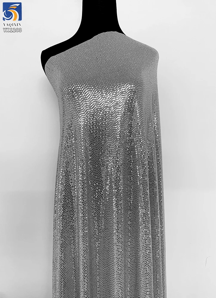 YX1283 300gsm 2 Yards Dense Solid Color Sequins Fabric Stretch Prom Dress Polka Dot Lurex Shiny Sequins Fabric - 图片 6