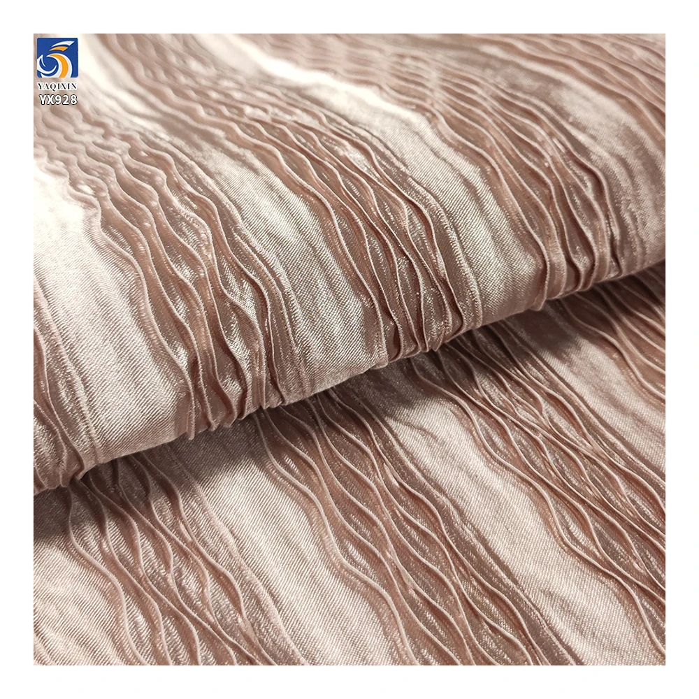 YX928-1 2025 New Products Wavy Pleated Striped Satin Fabric European French Women High-End Party Skirt Satin Pleated Fabric