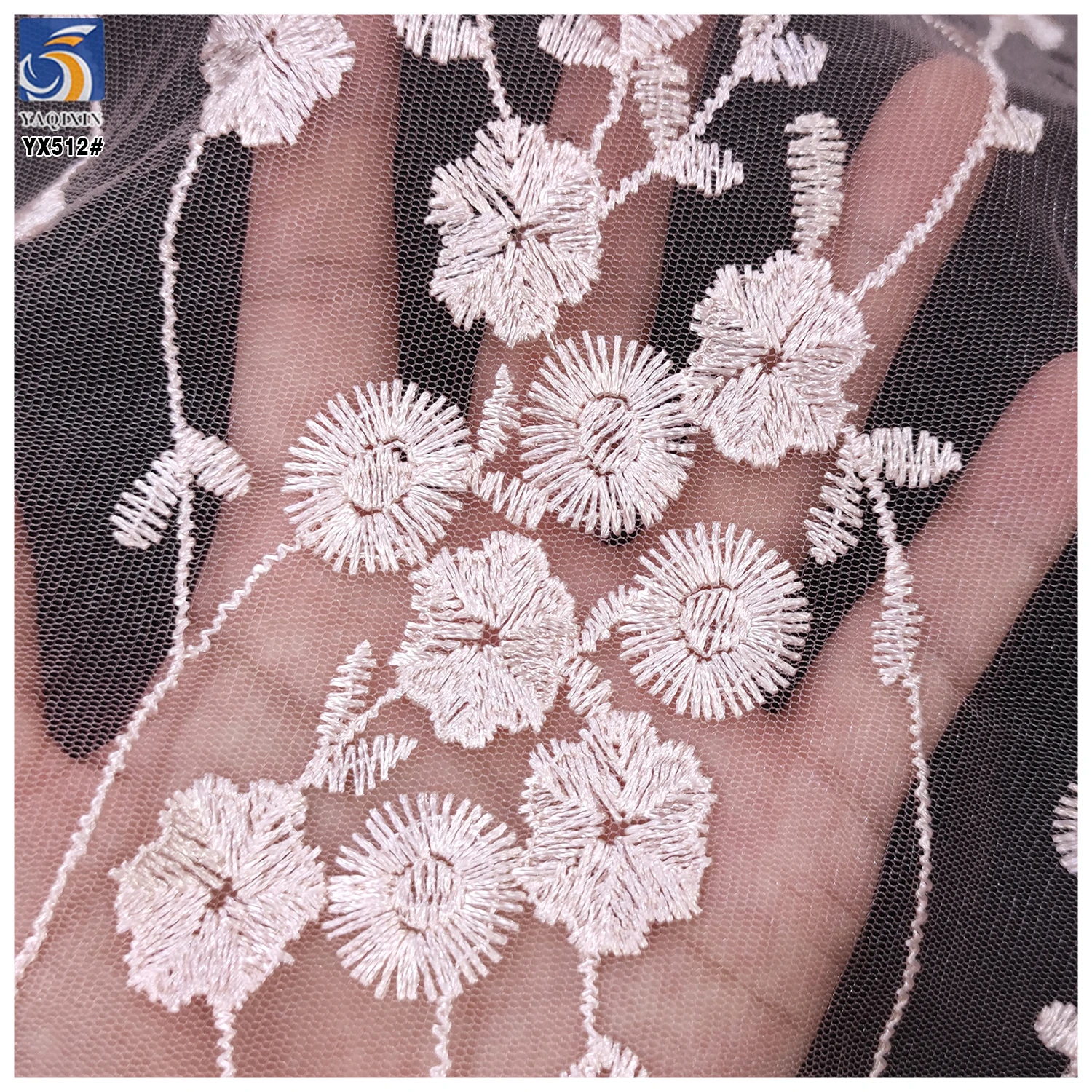 YX512 Support Customized Other Colors Light Pink Polyester Floral Tulle Fabric Embroidered for Dance Skirt - 图片 4