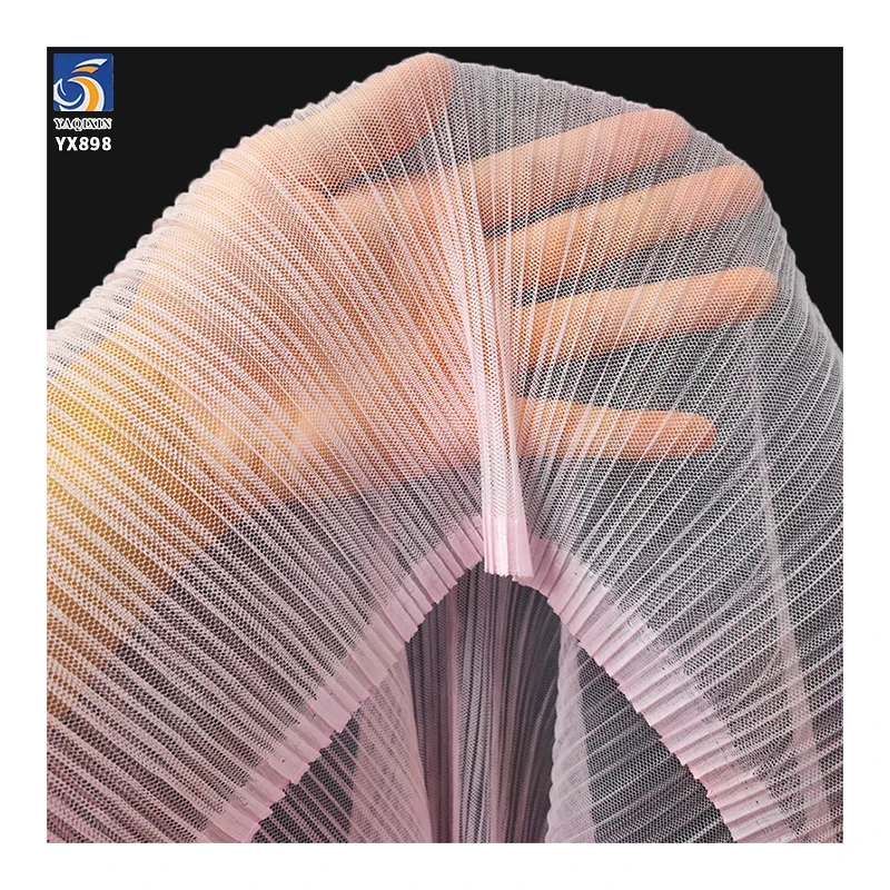 YX898 Cheap Wholesale Polyester Knit Pleat Fabric 2MM Small Size Pleated Mesh Tulle Fabric for Clothing Woman's - 图片 6