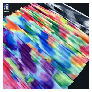 YX005 Tie-Dye Colorful Custom Printed Stretch Mesh Fabric for Skirts Garments 4 Way ELastic Mesh Fabric With Digital Print