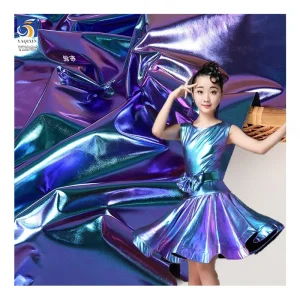 YX906 170gsm Two-Color Stretch Blue and Purple Laser Reflective Fabric 95 Polyester 5 Spandex Colorful Laser Reflective Fabric