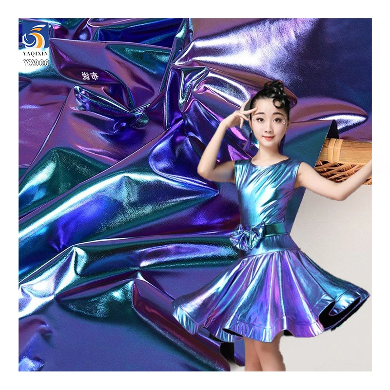 YX906 170gsm Two-Color Stretch Blue and Purple Laser Reflective Fabric 95 Polyester 5 Spandex Colorful Laser Reflective Fabric