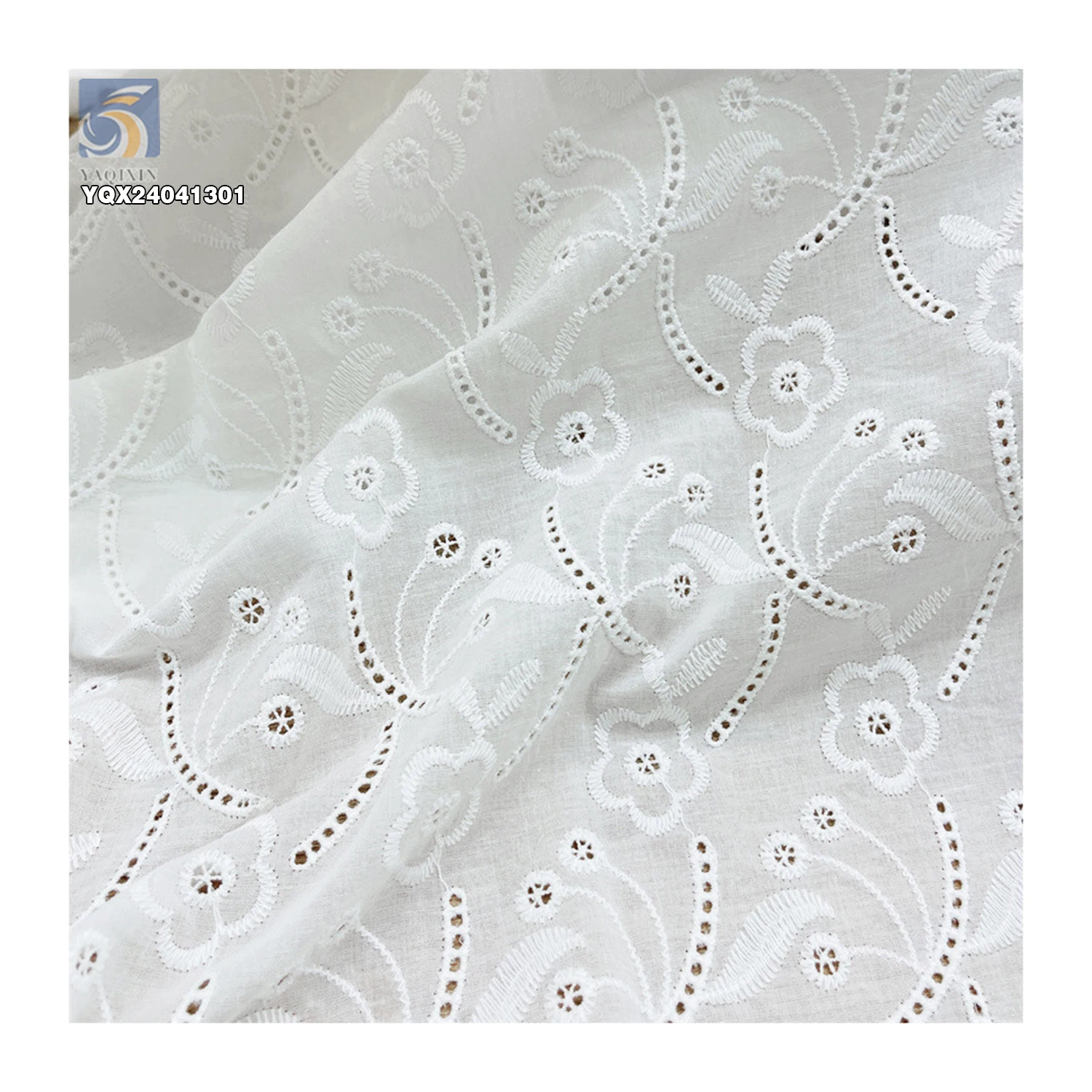 2025 Hollow Water Soluble White Cotton Lace Fabrics Floral Embroidered 100% Cotton Embroidery Lace Fabric - 图片 4