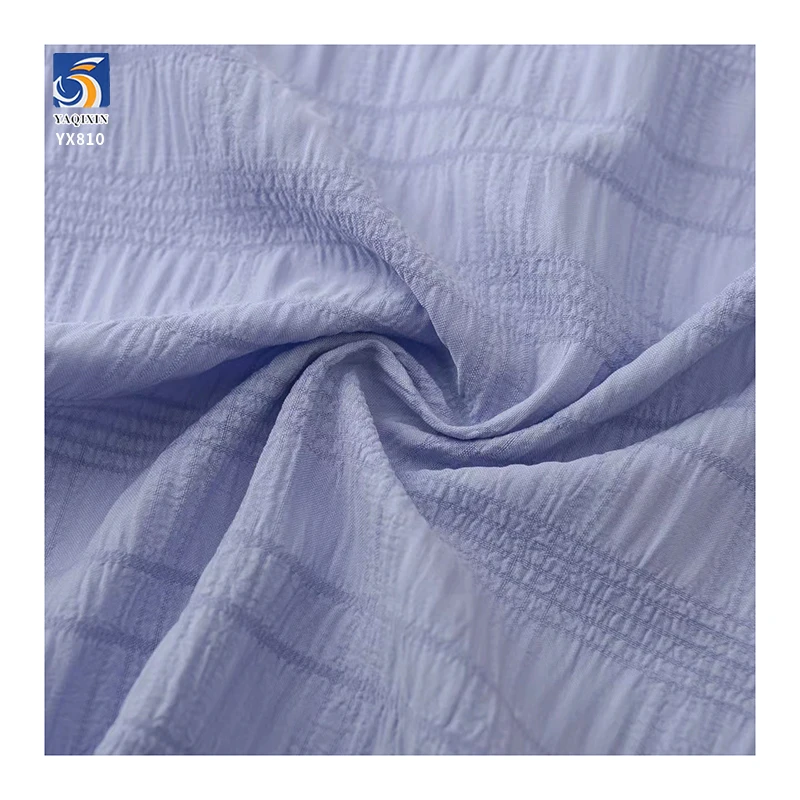 YX810 Bubble Wrinkle Jacquard Plaid Chiffon Fabric Polyester Summer Chiffon Women's Top Dress Puff Sleeve Top Fabric - 图片 4