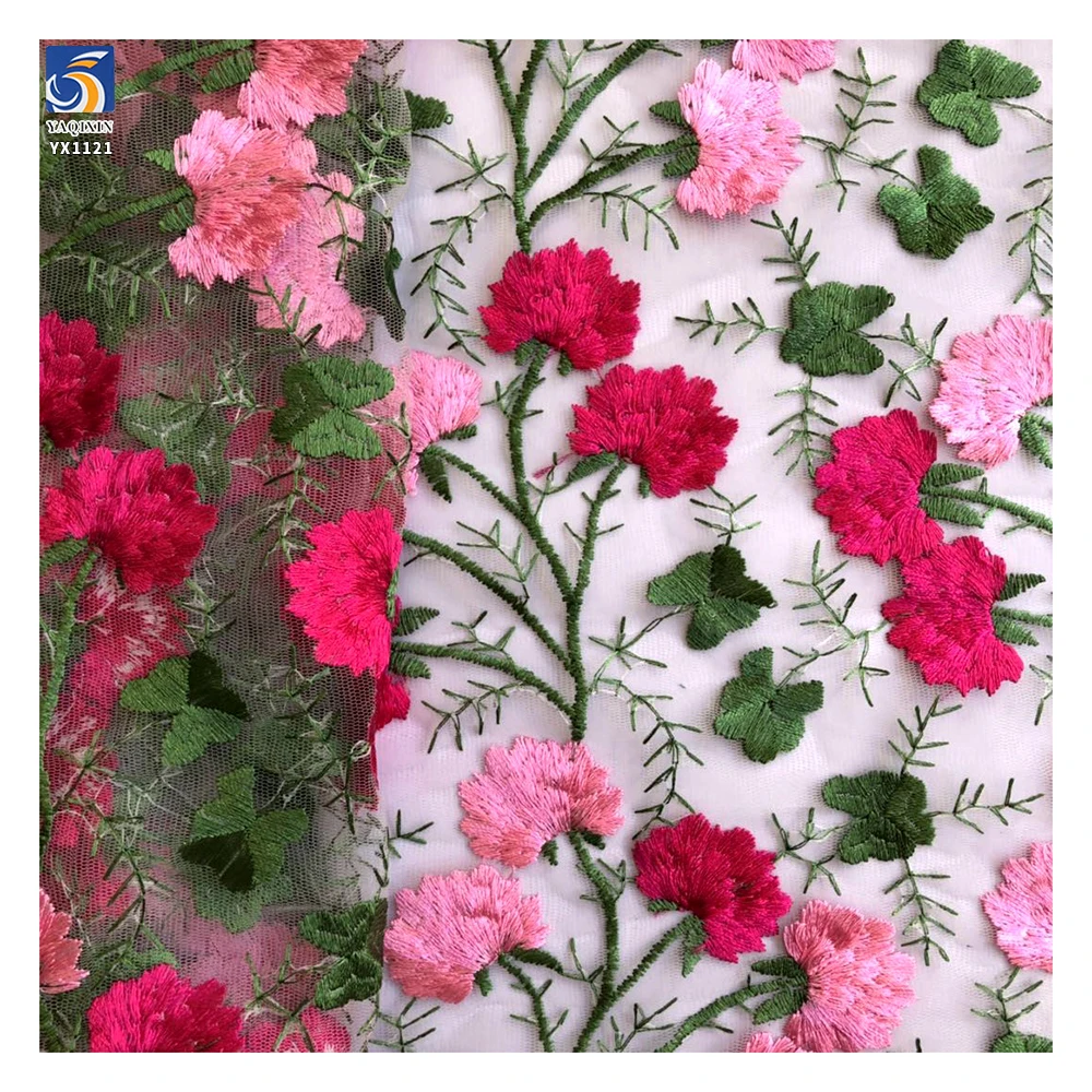 YX1121 Multiple Colors in Stock Embroidery Fabric Poly Flower and Grass Patterns Embroidery Mesh Fabric for French Dancewear - 图片 5