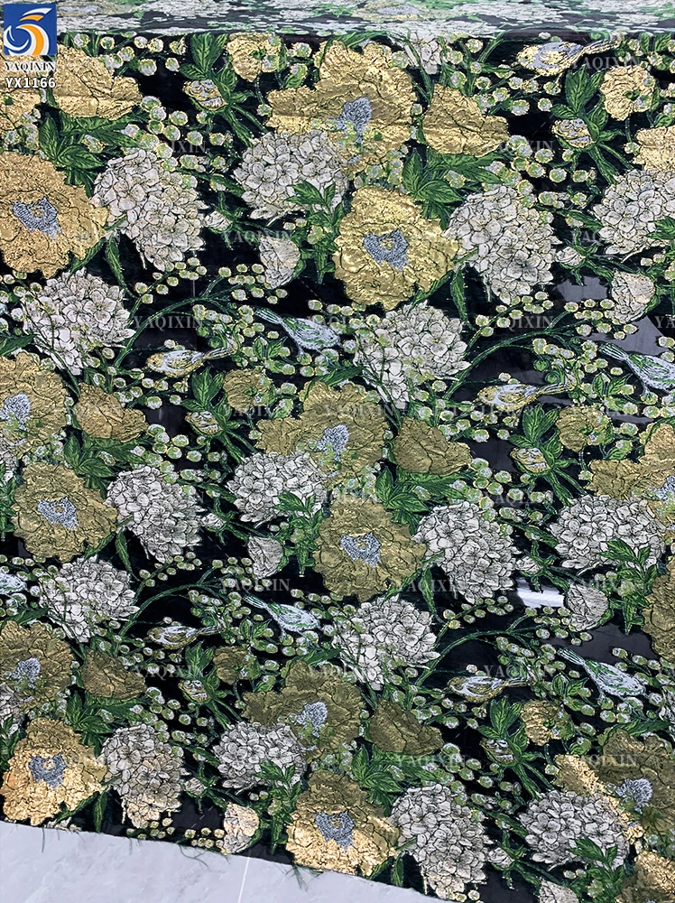 YX1166 2026 New 100 Polyester Green 3D Yarn-Dyed Jacquard Florals Fabric Nigerian Guinea Brocade Fabrics for Women - 图片 5