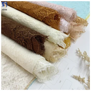 YX962-1 Custom Nude Skin-Colored Eyelash Lace Fabric Cheap European Design Style Eyelash Lace Home Textiles Dresses Fabrics