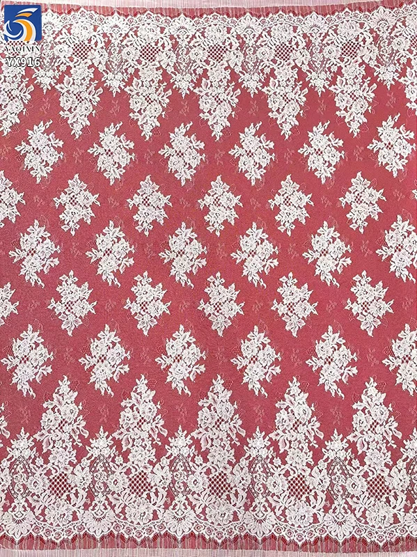 YX916 High-End Elegant White Eyelash Lace Fabric Water-Soluble Lace Fabrics With Bone Thread Heavy Embroidery Beads and Tube - 图片 3