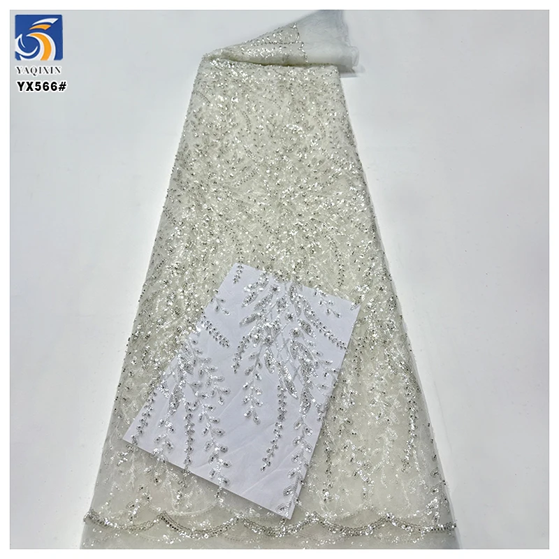 YX566 Best Quality Eco-Friendly Breathable Polyester/Metallic Heavyweight Christmas Tulle Lace Sequin Fabric Wedding Nigerian - 图片 6