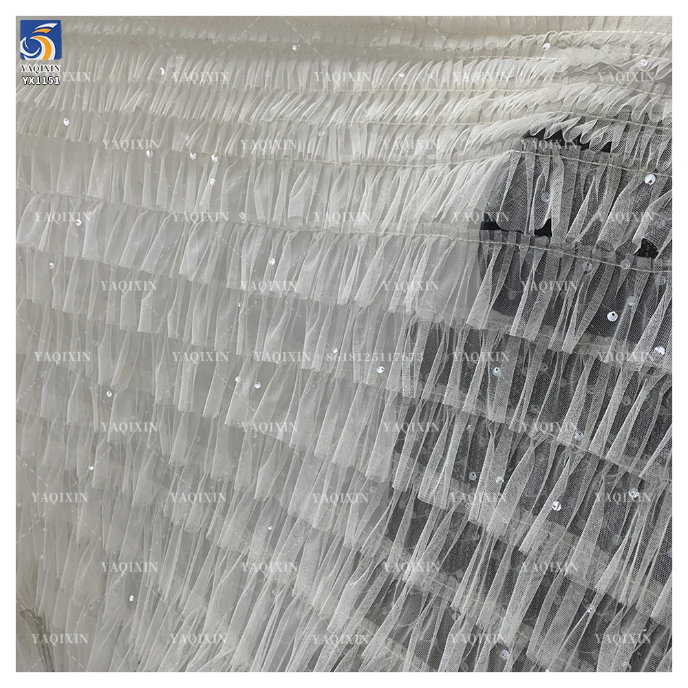 YX1151 High-Quality 200gsm Knitting 3D Red Tulle Puffy Skirt Fabric With Sequins Tulle for Girls' Princess Dress 5 Yards - 图片 6