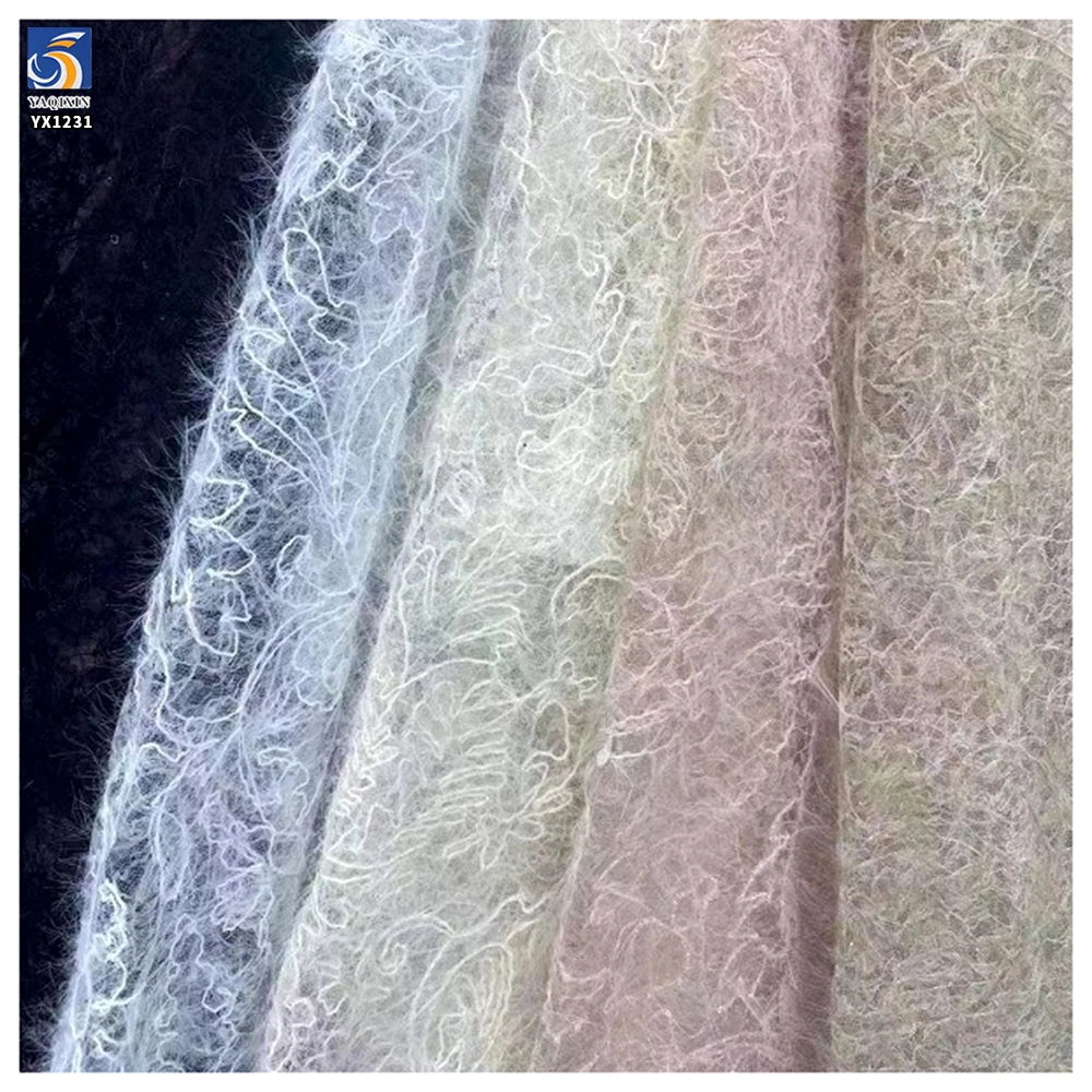 YX1231 Cheap Brushed Tassel Wool Embroidered Mesh Lace Fabric With Sequins Custom Embroidery Clothing Mesh Fabric - 图片 5