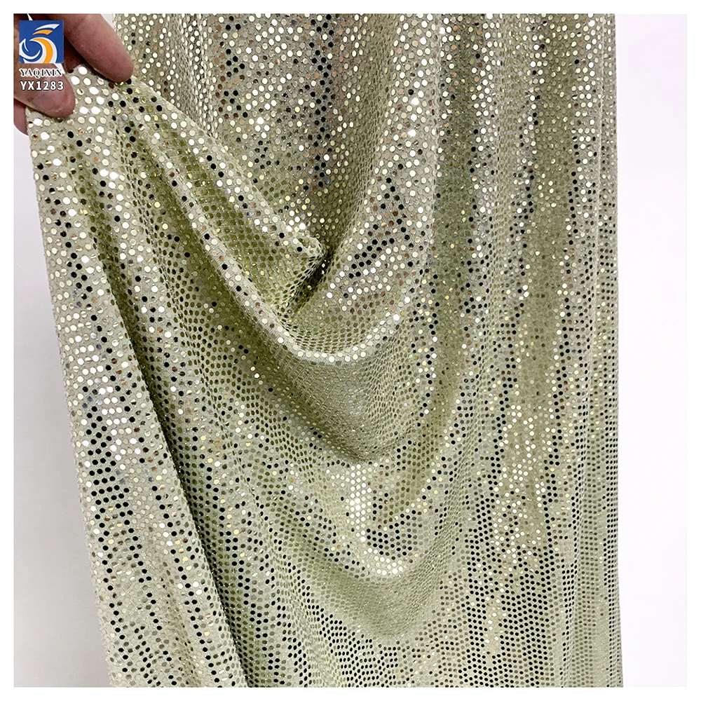 YX1283 300gsm 2 Yards Dense Solid Color Sequins Fabric Stretch Prom Dress Polka Dot Lurex Shiny Sequins Fabric - 图片 5