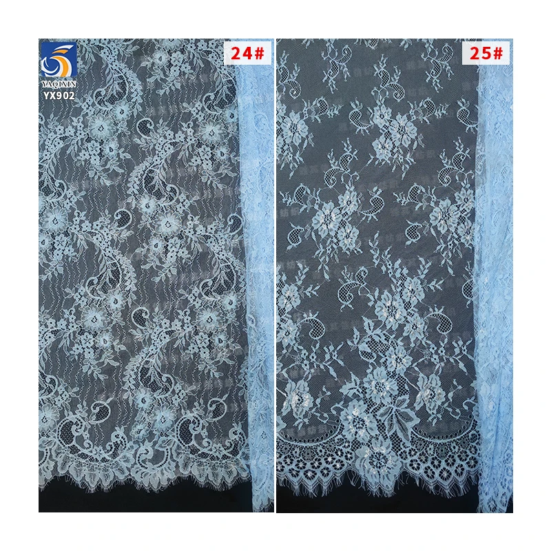 YX902 New 2025 Design Sky Blue Polyester Elegant Eyelash Lace Fabric for Home Textiles - 图片 2