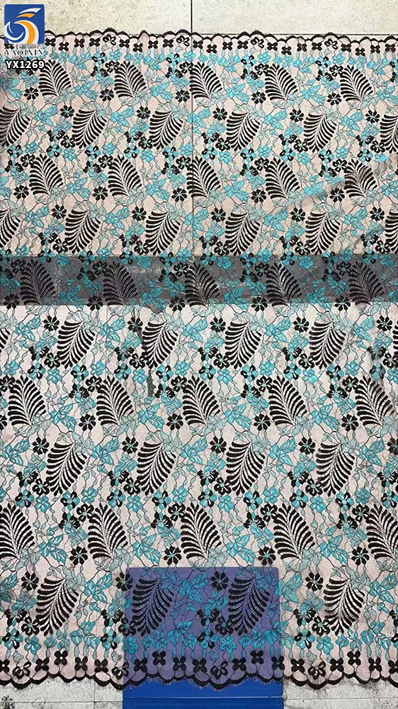 YX1269 Chinese Sky Cyan-Blue Style Lace Fabric Rare Custom Color Woven 300*150CM Eyelash Lace Textile Fabrics for Long Skirt - 图片 2