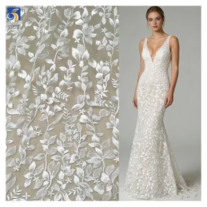 YX1278 10 Yards Low Price Cheap White Tulle Fabric Lace Water-Soluble Embroidery Leaf Pattern Lace Fabric for Chinese Brides