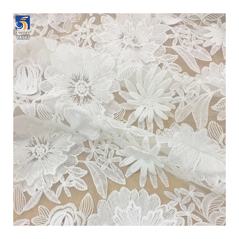 YX923 New Arrivals Applique Full-Length Embroidery Lace Fabrics Polyester 3D Flowers Water Soluble White Lace Fabric - 图片 6