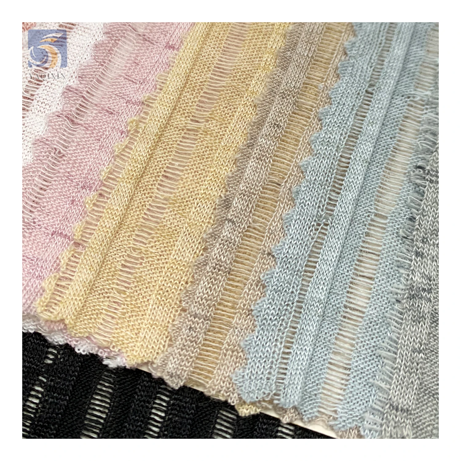 YX134 New Arrival Summer Polyester Women's Shirt Fabric 25% Rayon/75% Polyester Striped Knitted Fabric - 图片 6