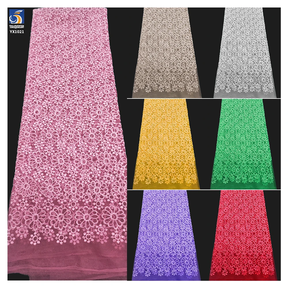 YX1021 New Technology Chrysanthemum Embroidery Tulle Fabric Knitted Poly Mesh Embroidered Fabric Textiles for Apparel - 图片 2