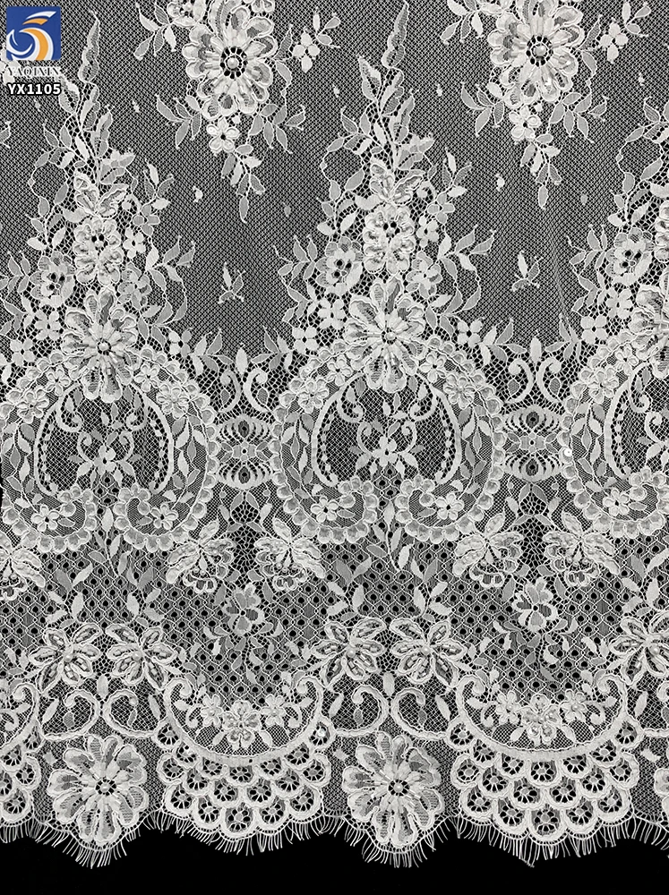 YX1105 African Elegant Wedding Lace Fabric Textile White Flower Embroidery Bead Tube Pearl 3D Eyelashes Lace Fabric Customized - 图片 4