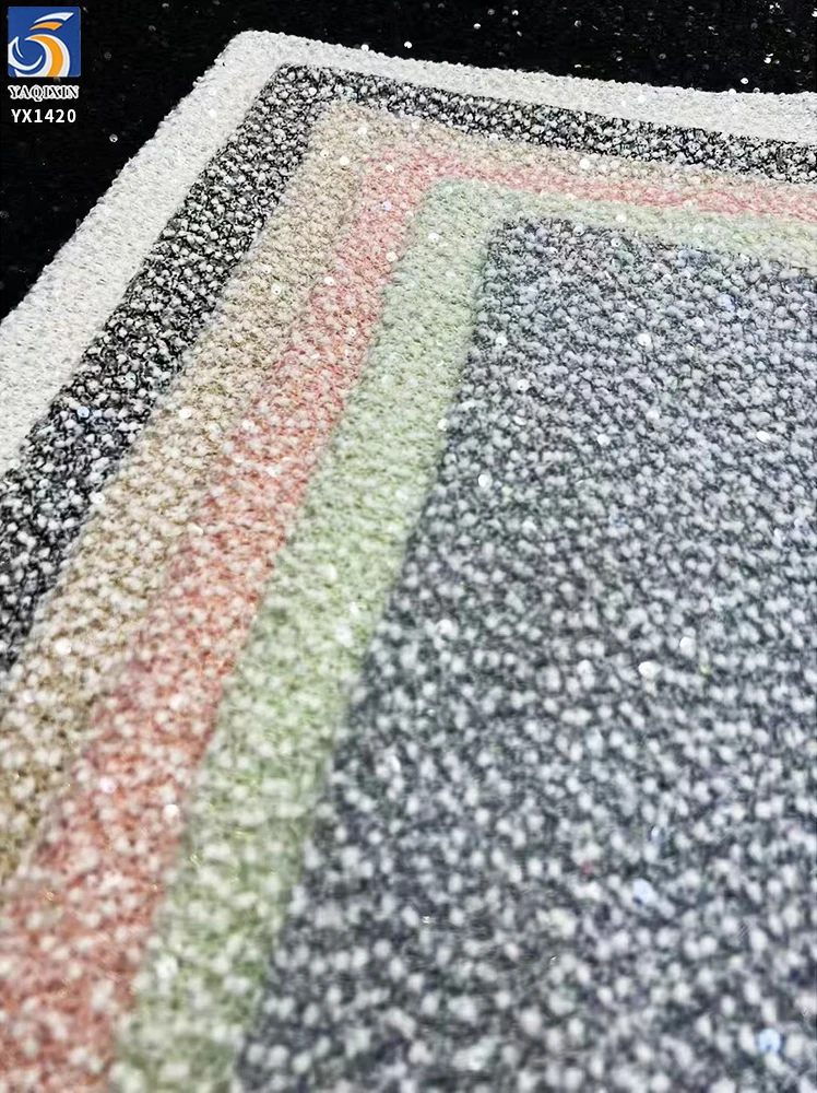 YX1420 Winter 100% Polyester White Pom-Pom Lace Jacquard Fabric With Embroidered 5mm Sequin for Women's Dress - 图片 4
