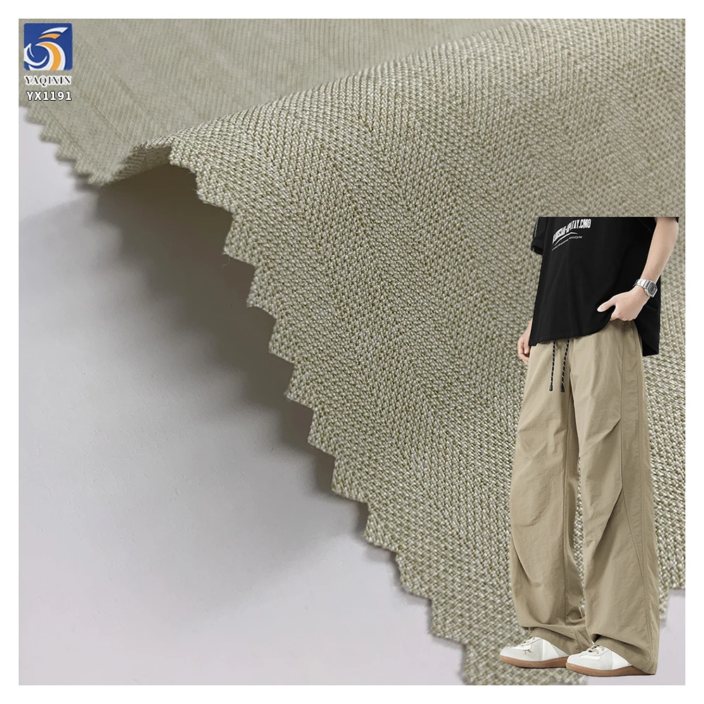 YX1191 210gsm 95% Polyester 5% Spandex Big Herringbone Twill Fabric for Woven Khaki Stretch Pants Jacquard Striped Fabric