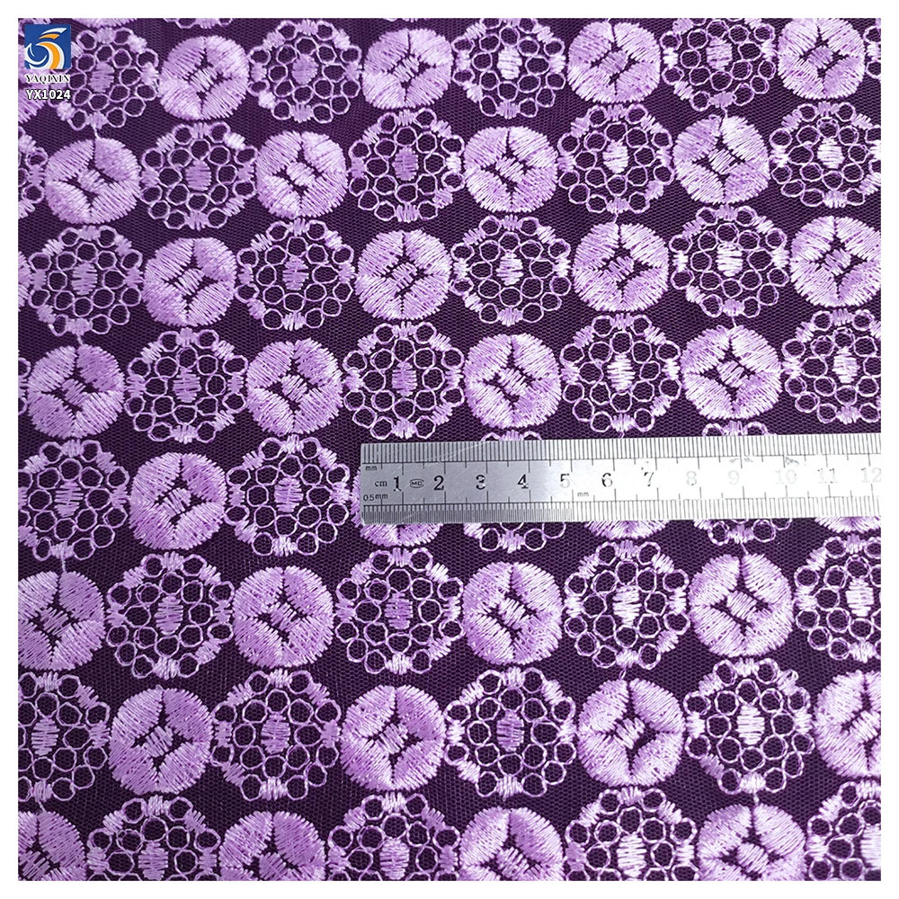YX1024 Customer's Luxury Brand Logo Embroidered Tulle Fabrics 300 Yards of 3-Day Pattern Custom Embroidered Mesh Fabric - 图片 5
