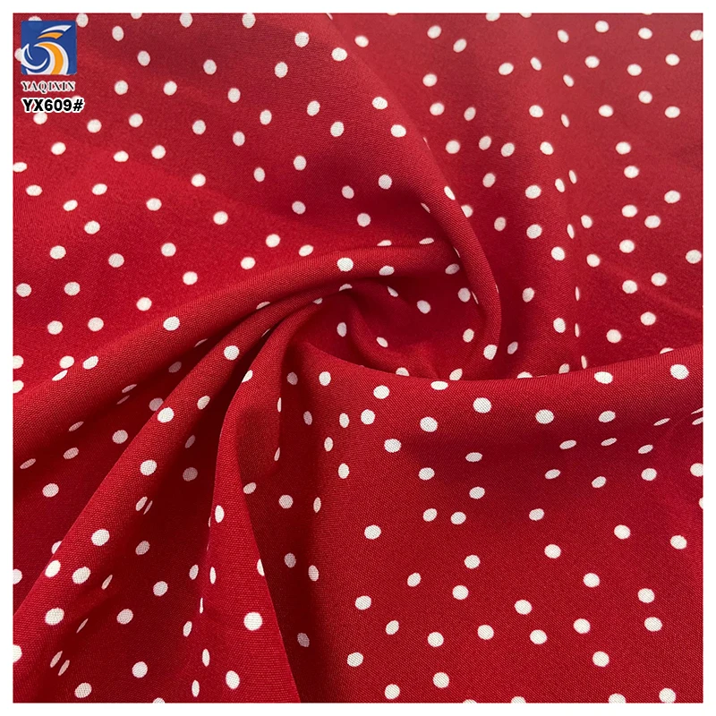 YX609 New Arrivals Christmas Red Chiffon Fabric Poly Small White Dots Chiffon Fabric for Dress Home Textiles - 图片 4