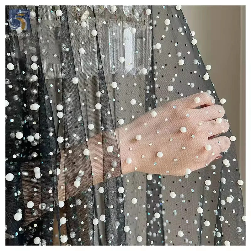 YX002-2 French Lace Fabric Tulle Heavy Beaded Lace Fabric Luxury 3D Embroidered Lace Fabrics for Wedding Dress - 图片 3