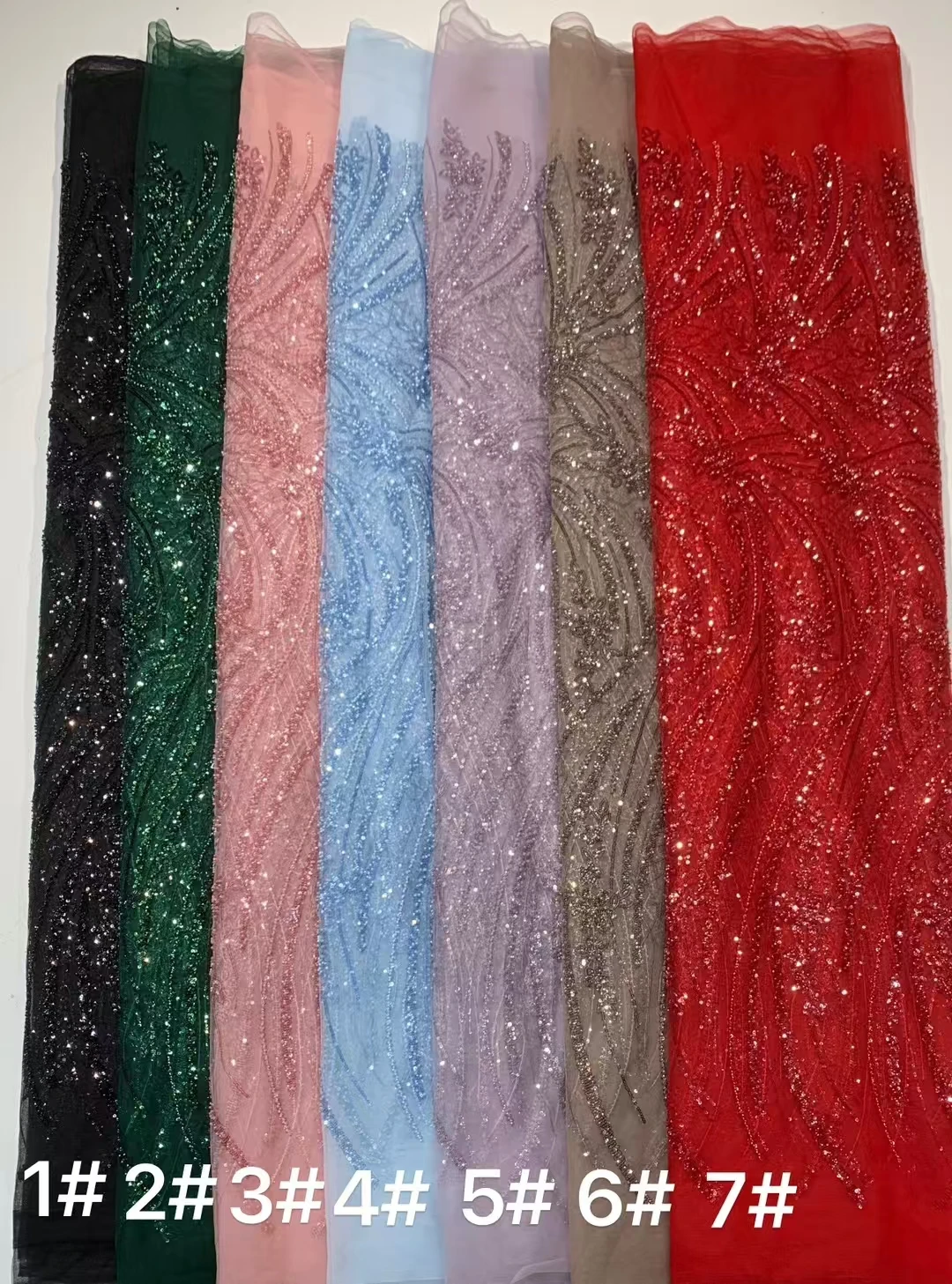 YX1173-1 200gsm Cheap Knitted Embroidery Africa Sequin Lace Fabric Decorated With Sequins Mint Green Lace Fabric 1 Yard OEM - 图片 5