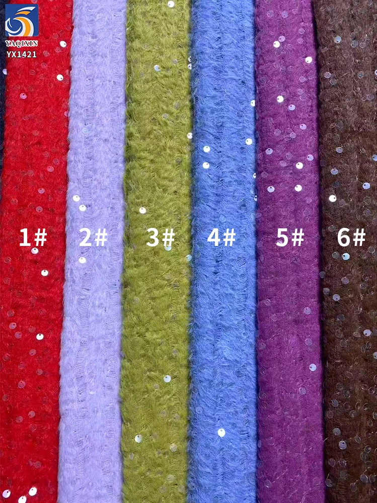 YX1421 High Quality Knit Blend Yarn Polyester Feather Jacquard Fabric With Sequins Winter Thick Fashion Fabric for Woman - 图片 3