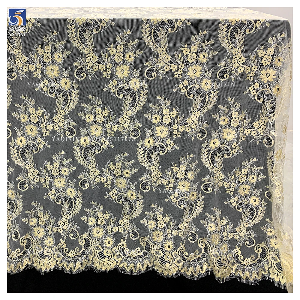 YX1337 Hot Selling Styles French Eyelash Lace Fabric With Gold Thread Embroidery High Quality Lace Dubai Wedding Fabric - 图片 3