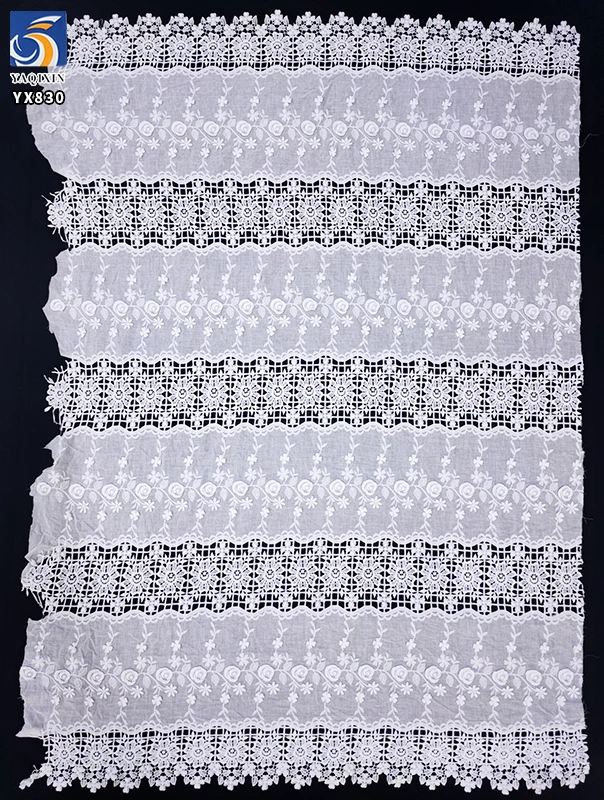 YX830 High-end High Quality 150gsm 100% Cotton Embroidery Water Soluble Lace Fabric Floral Cotton Fabric for Home Textiles - 图片 3