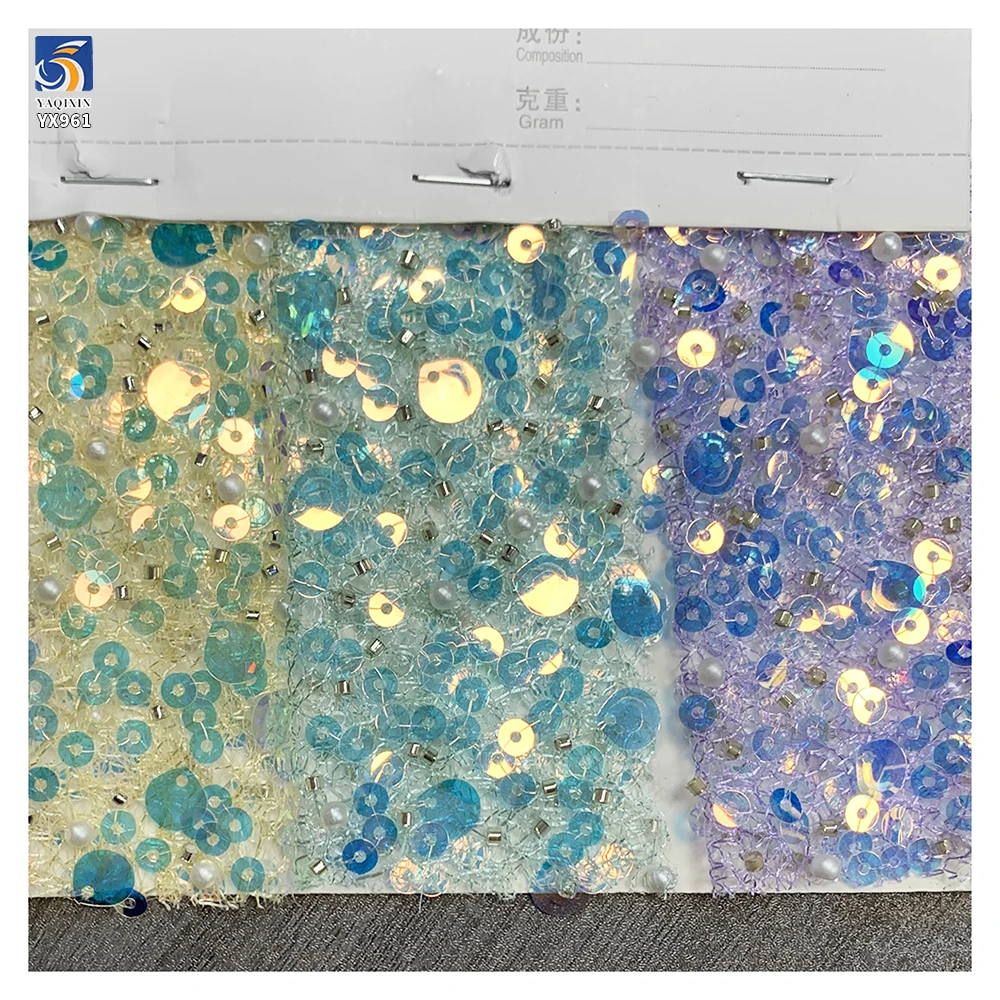 YX961 Holographic Transparent Glitter Sequin Embroidery Mesh Fabrics Water-Effect Gradient Sequin Fabric for Stage Skirts - 图片 4