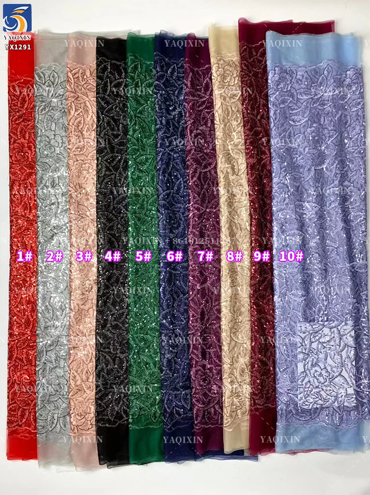 YX1291 China Factory Competitive and Inexpensive Sequin Lace Fabric 230gsm 2 Yards 2026 New Lace Fabric for French Women - 图片 2