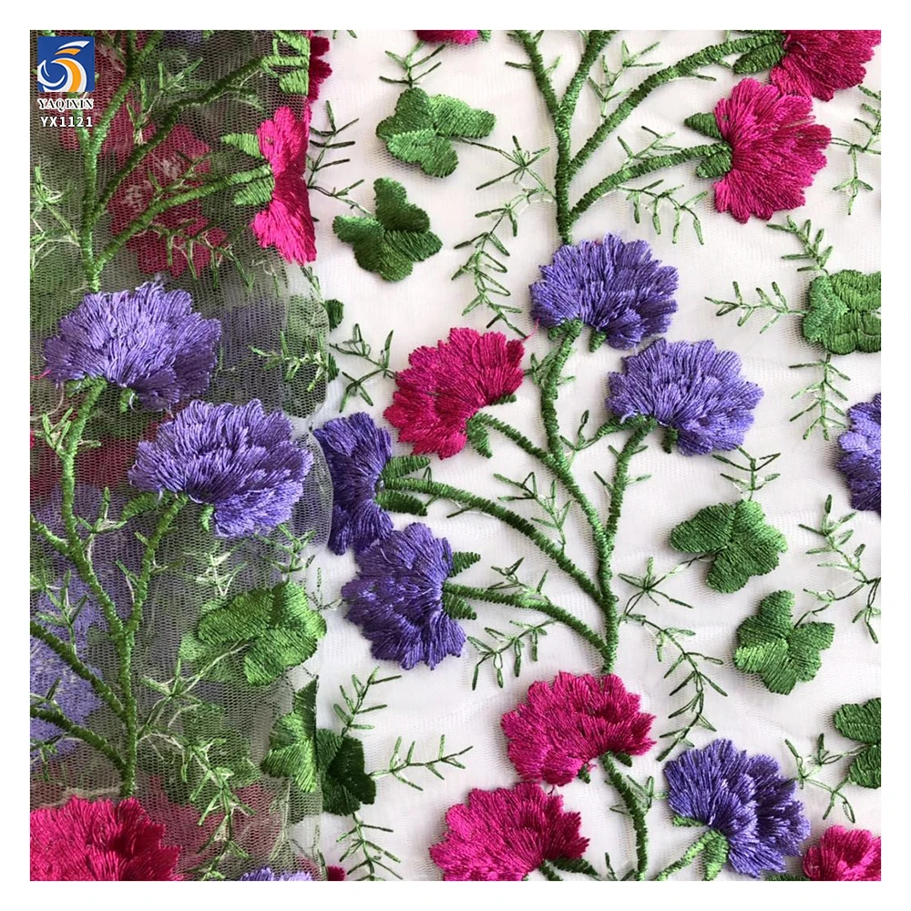 YX1121 Multiple Colors in Stock Embroidery Fabric Poly Flower and Grass Patterns Embroidery Mesh Fabric for French Dancewear - 图片 4